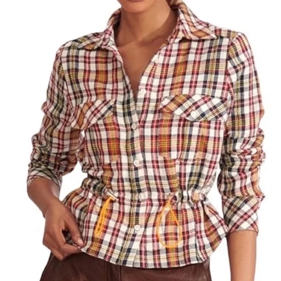 New Veronica Beard Shania Plaid Plaid Button Down Blouse Shirt Linen Fall Sz 0 - Picture 1 of 15